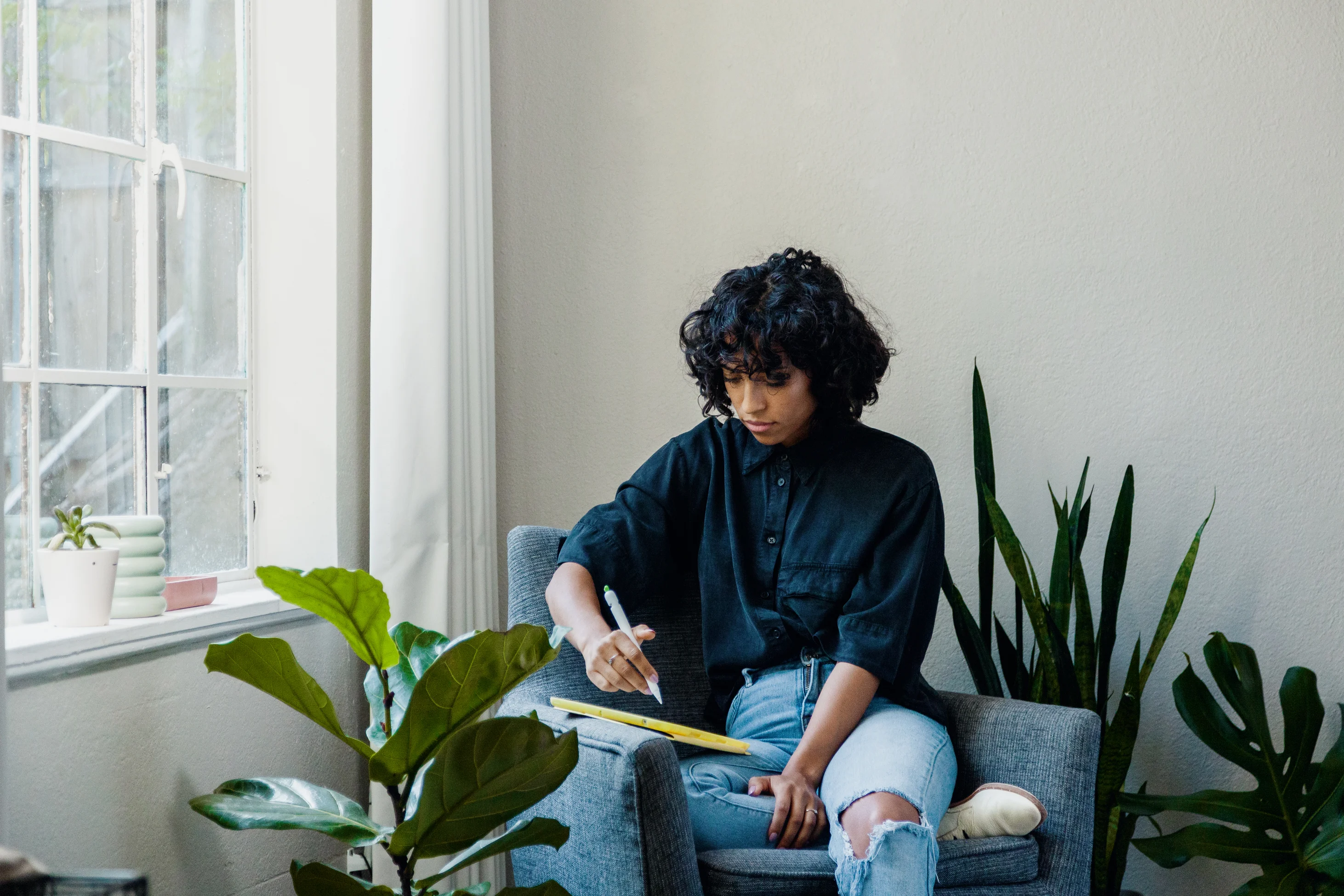 Woman by window illustration